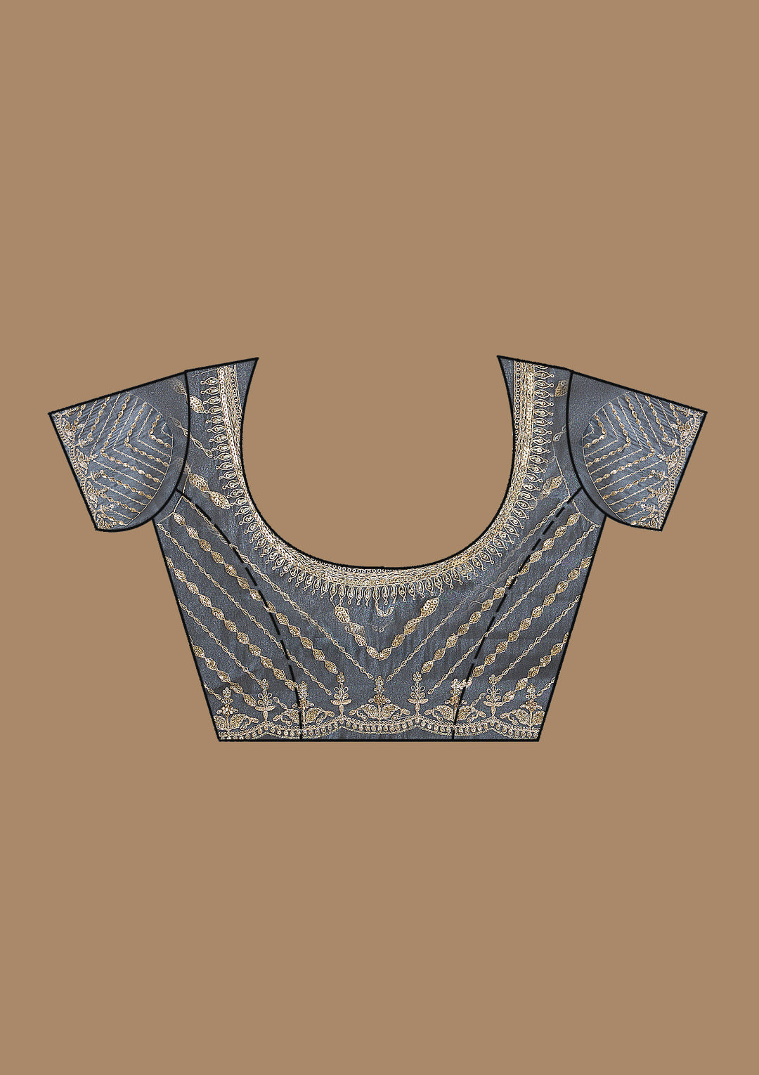 Grey Tissue Gold Zariwork Saree With Matching Blouse Piece