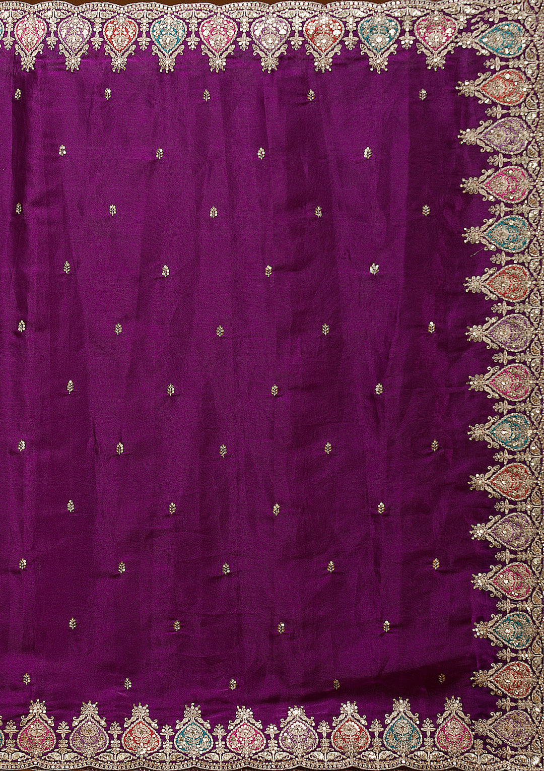Purple Tissue Gold Zariwork Saree With Matching Blouse Piece