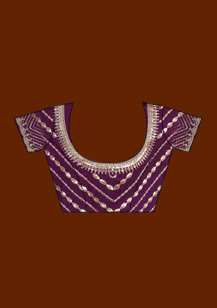 Purple Tissue Gold Zariwork Saree With Matching Blouse Piece