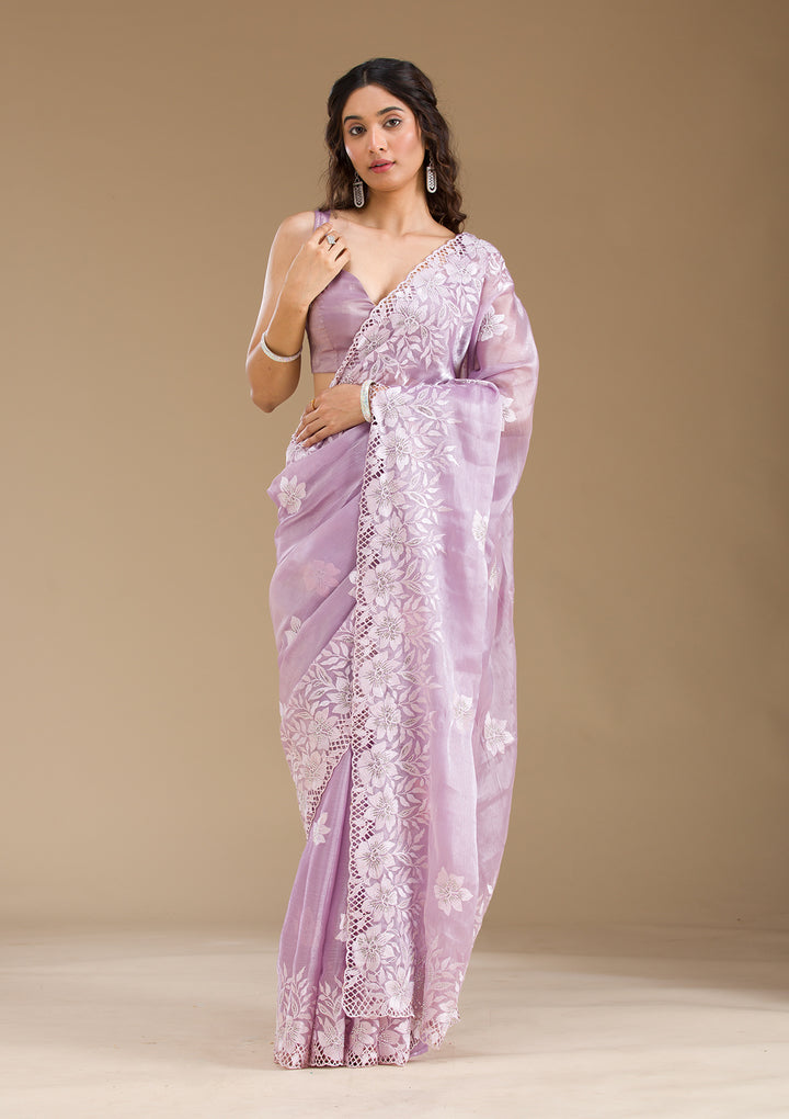 Lavender Stonework Tissue Saree