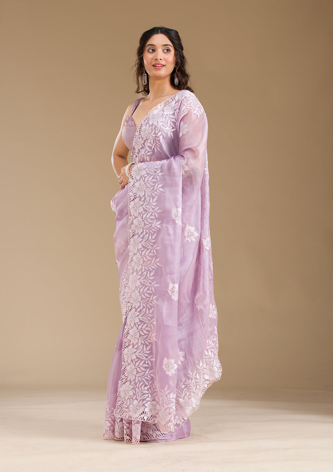 Lavender Stonework Tissue Saree