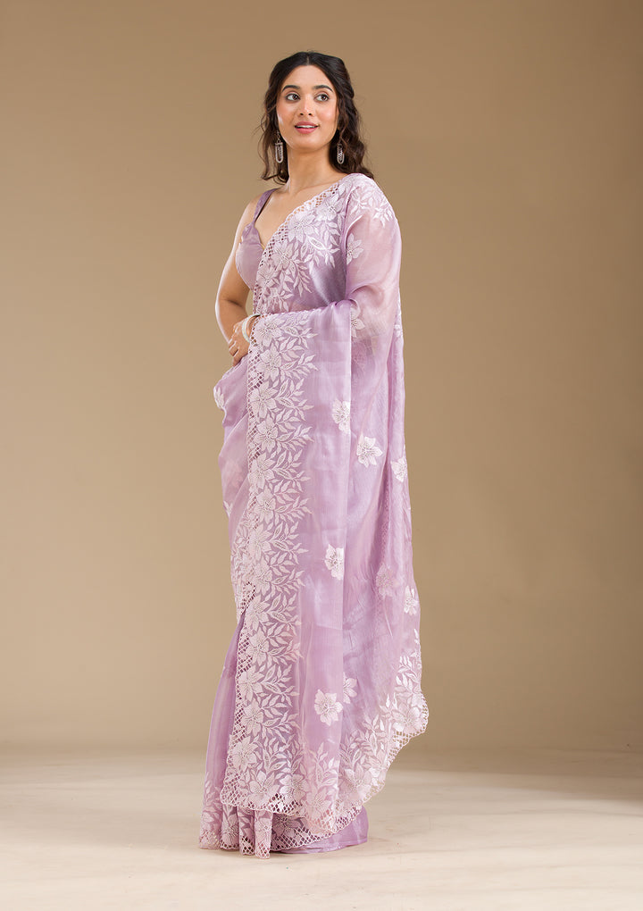 Lavender Stonework Tissue Saree