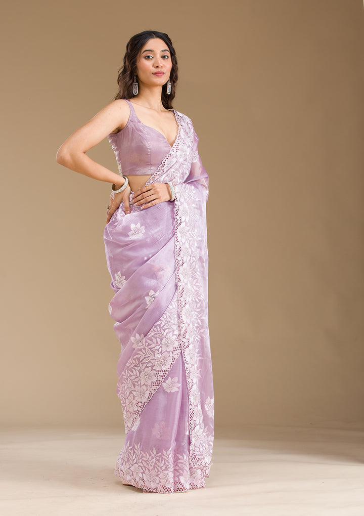 Lavender Stonework Tissue Saree