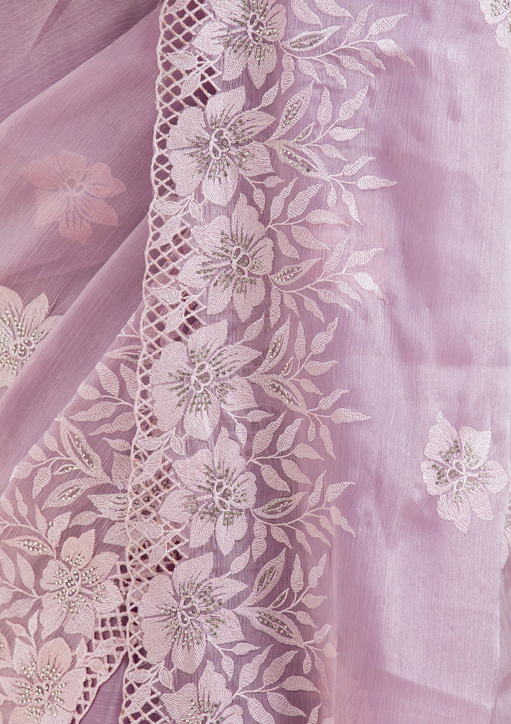 Lavender Stonework Tissue Saree