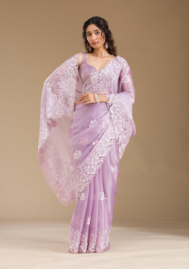 Lavender Stonework Tissue Saree