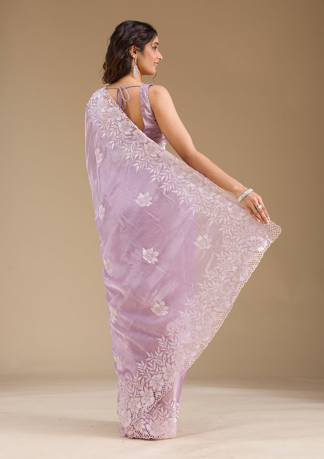 Lavender Stonework Tissue Saree