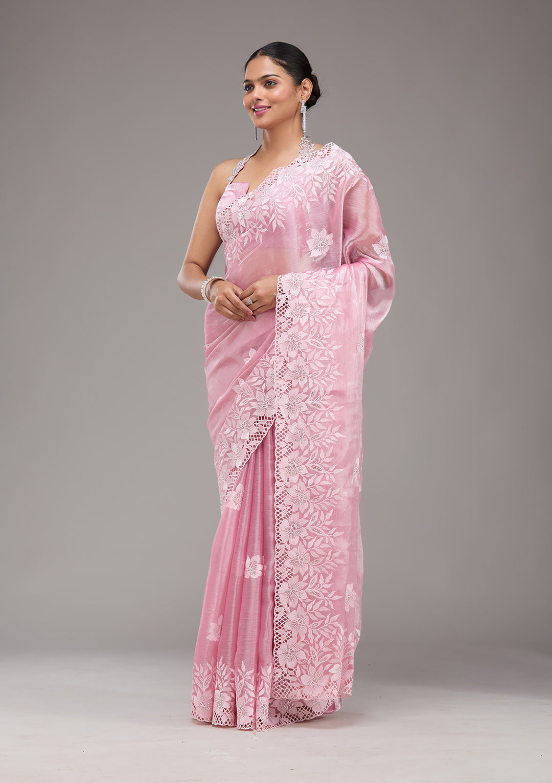 Pink Stonework Tissue Saree