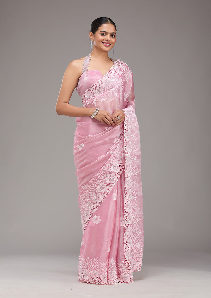 Pink Stonework Tissue Saree