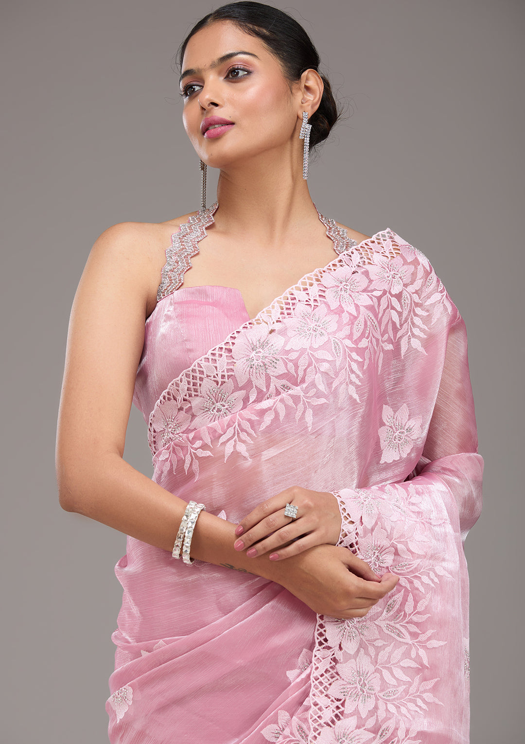 Pink Stonework Tissue Saree