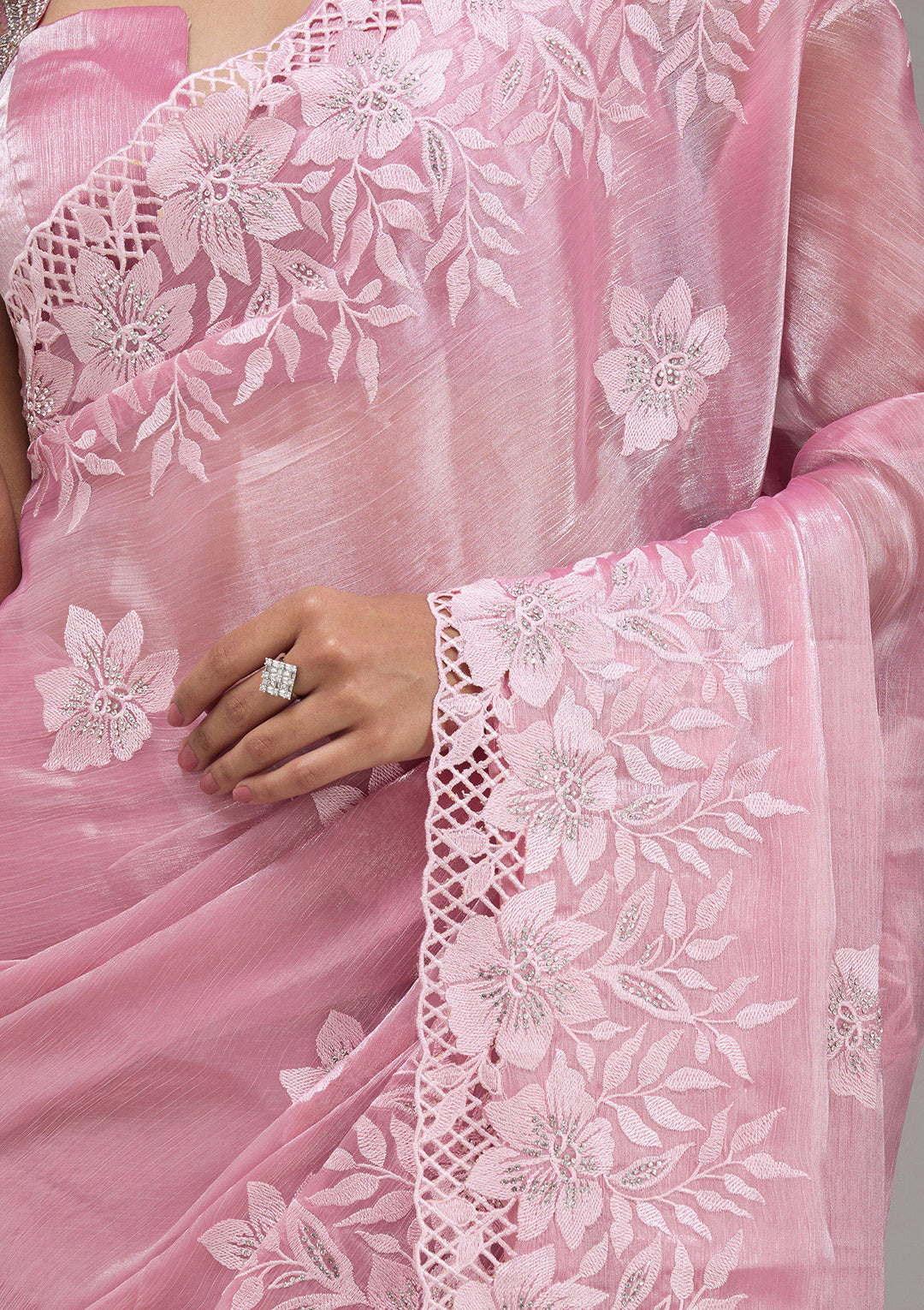 Pink Stonework Tissue Saree