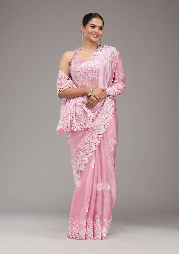 Pink Stonework Tissue Saree
