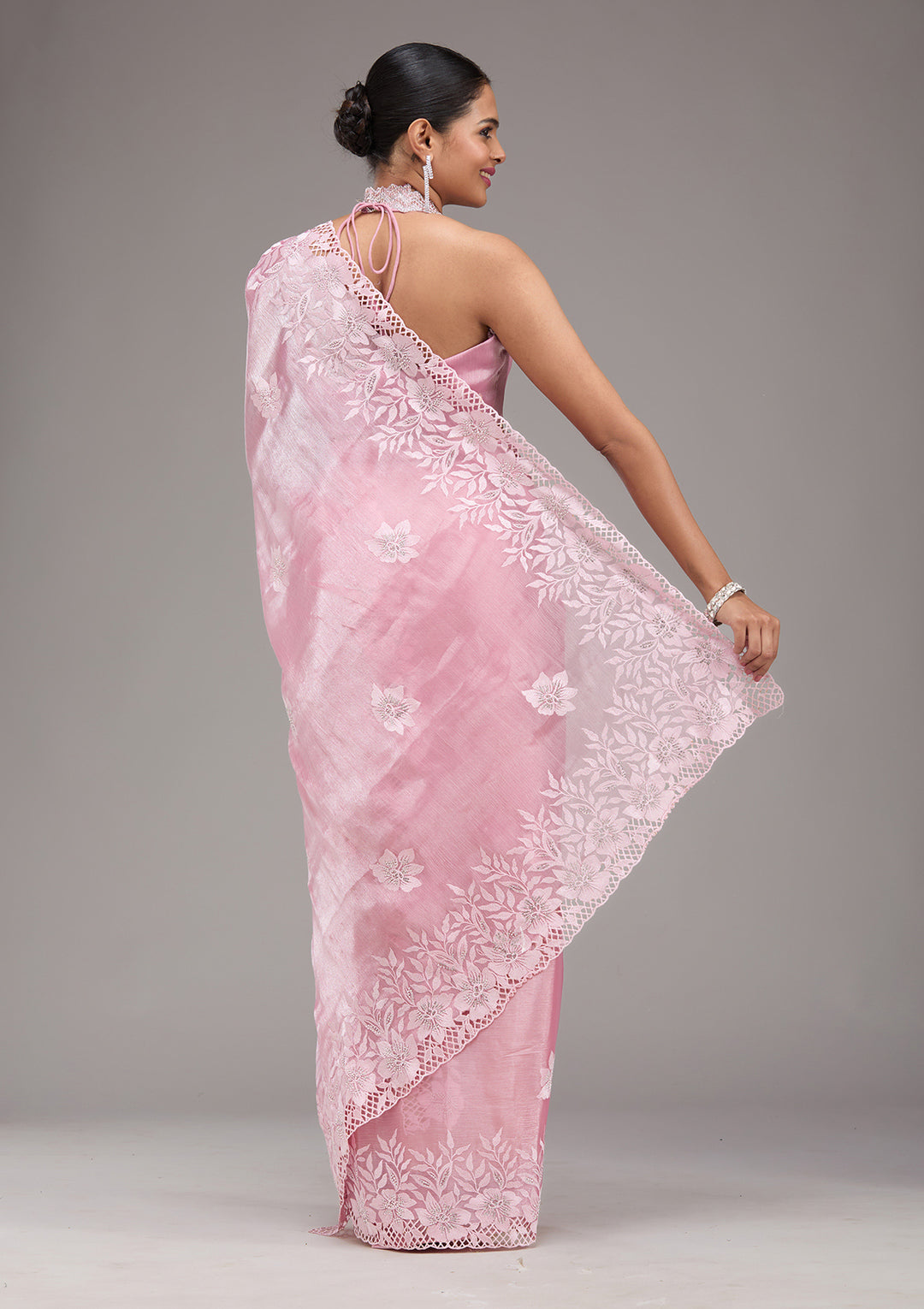 Pink Stonework Tissue Saree
