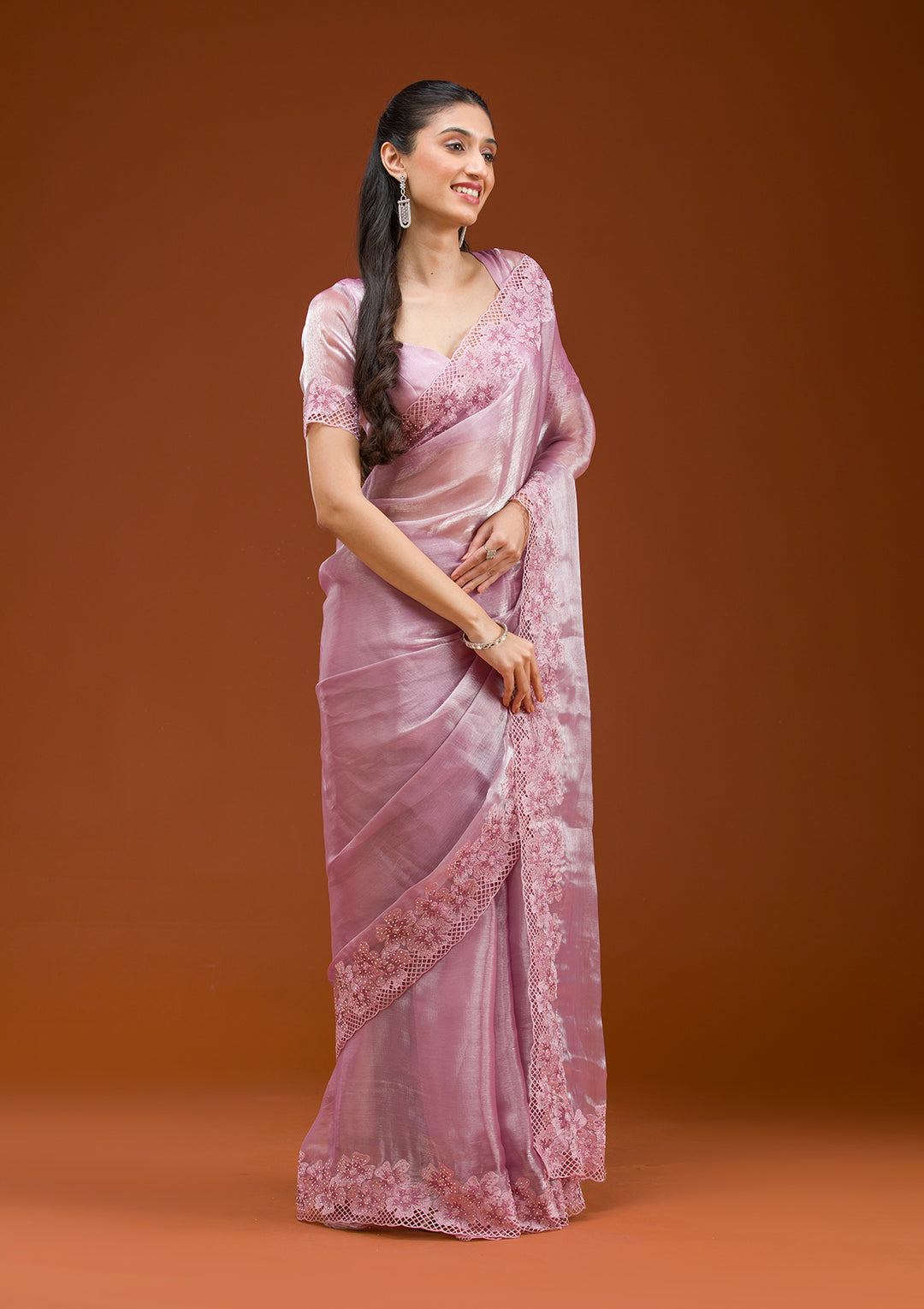 Mauve Stonework Tissue Saree