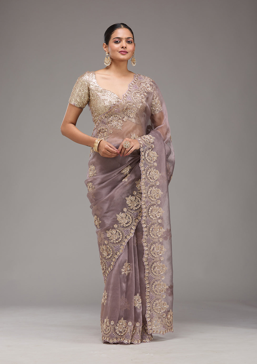 Lavender Sequins Tissue Saree
