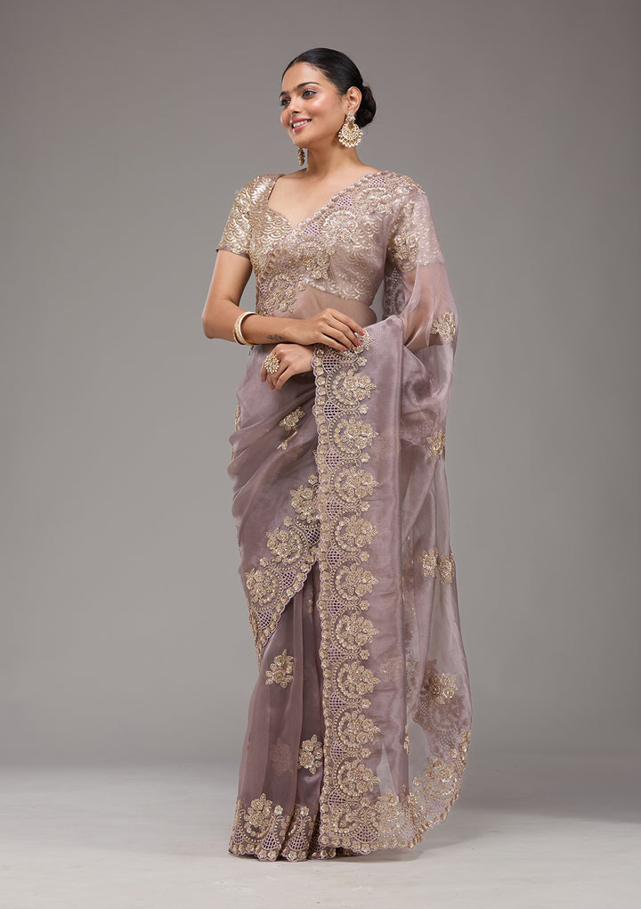 Lavender Sequins Tissue Saree