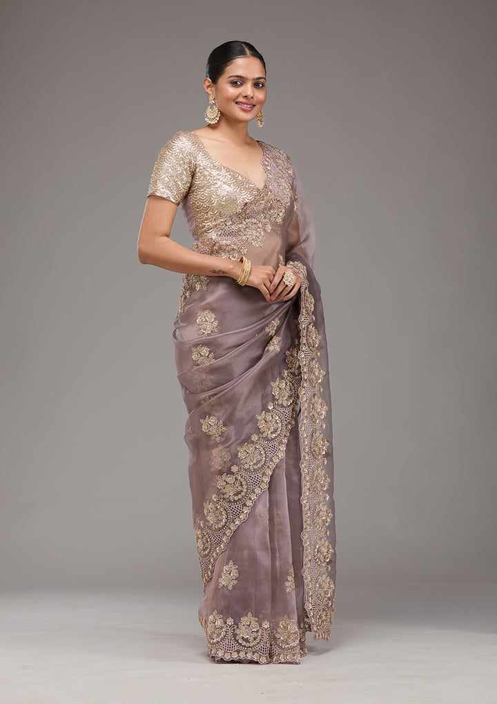 Lavender Sequins Tissue Saree