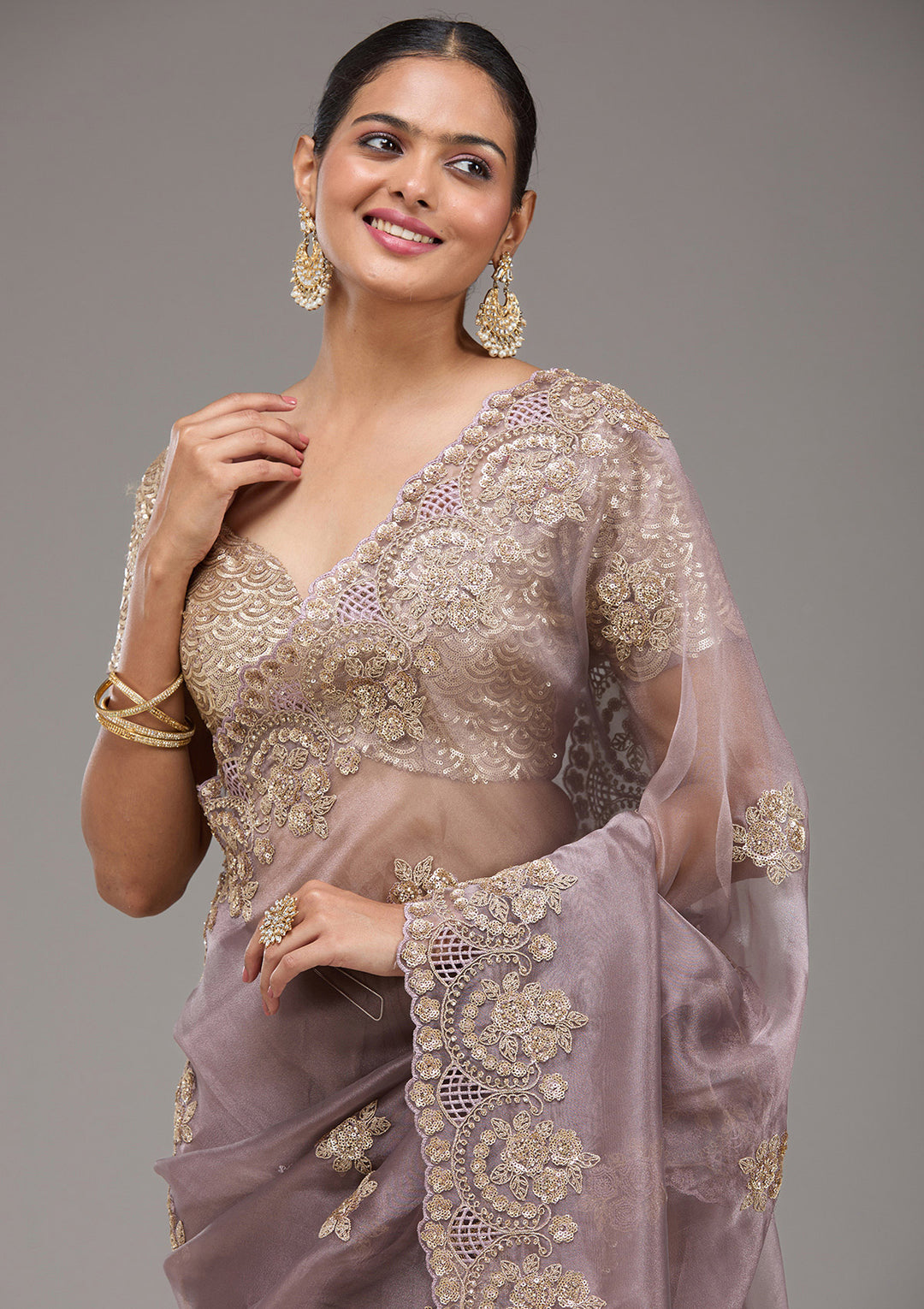 Lavender Sequins Tissue Saree