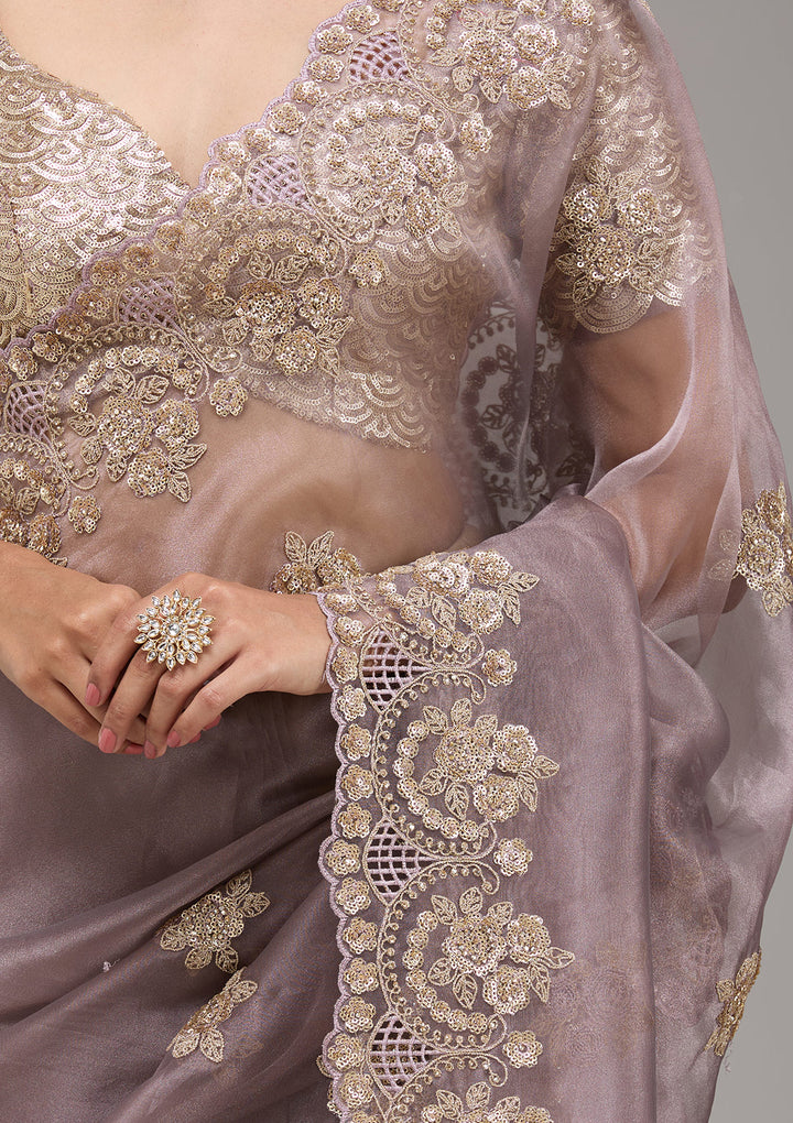 Lavender Sequins Tissue Saree