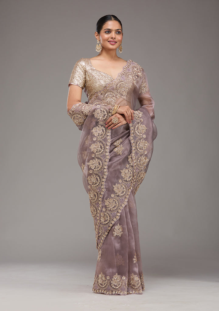Lavender Sequins Tissue Saree