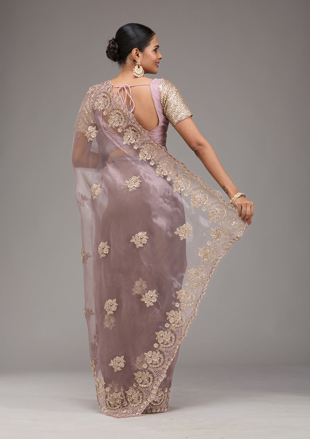 Lavender Sequins Tissue Saree