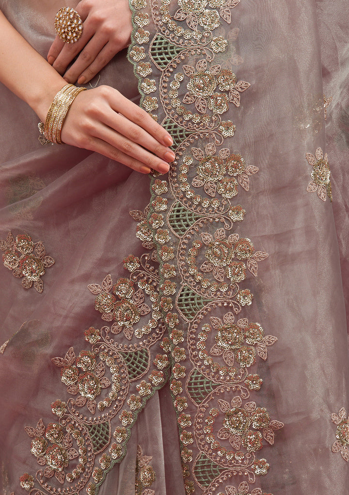 Sea Green Sequins Tissue Saree