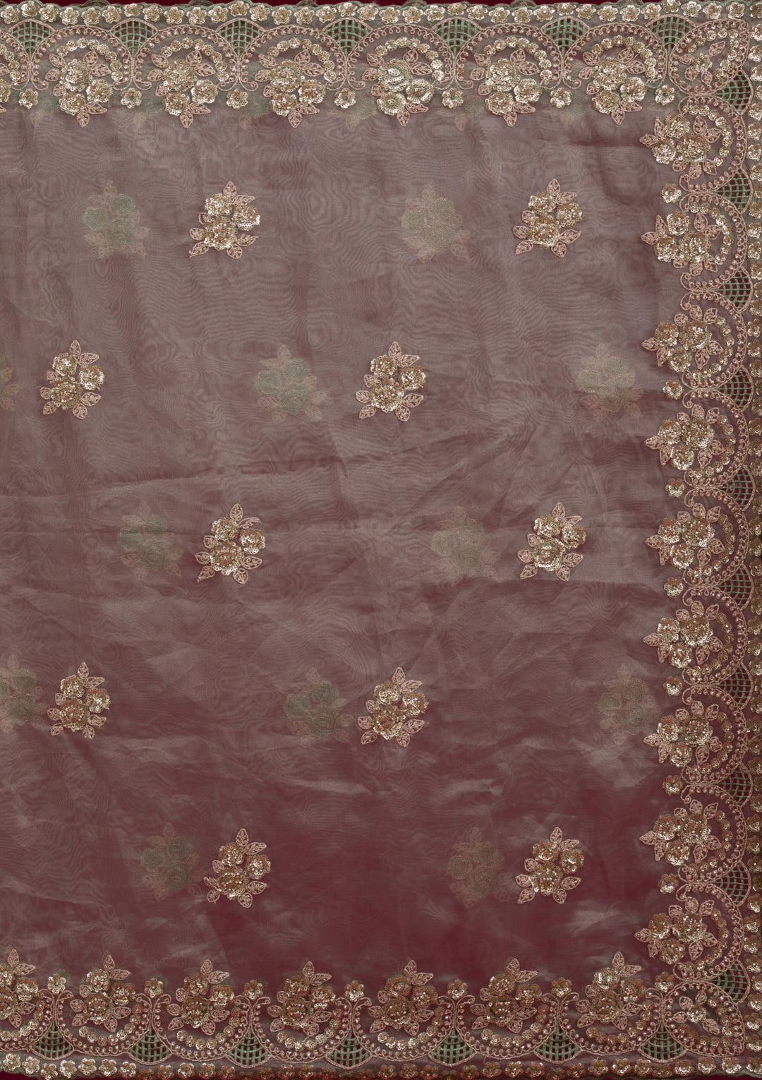 Sea Green Sequins Tissue Saree