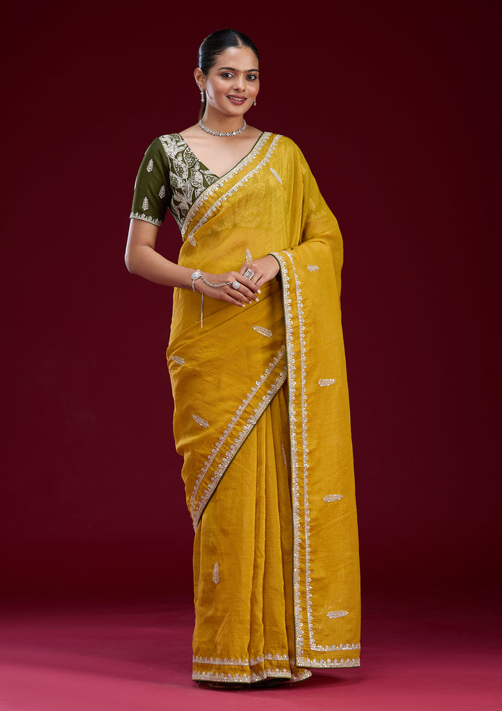 Mustard Sequins Tissue Saree
