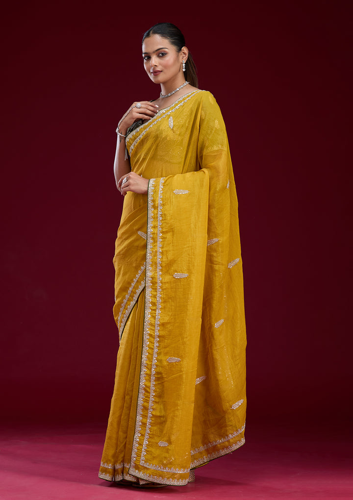 Mustard Sequins Tissue Saree