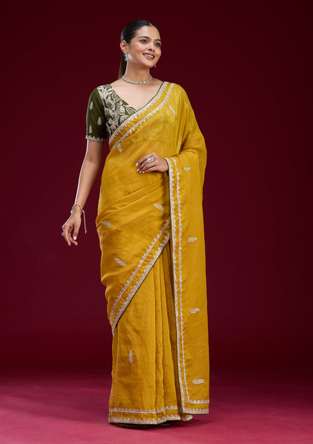 Mustard Sequins Tissue Saree