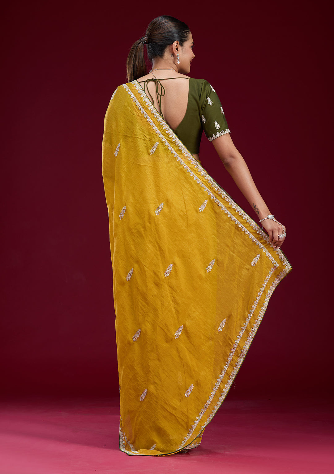 Mustard Sequins Tissue Saree