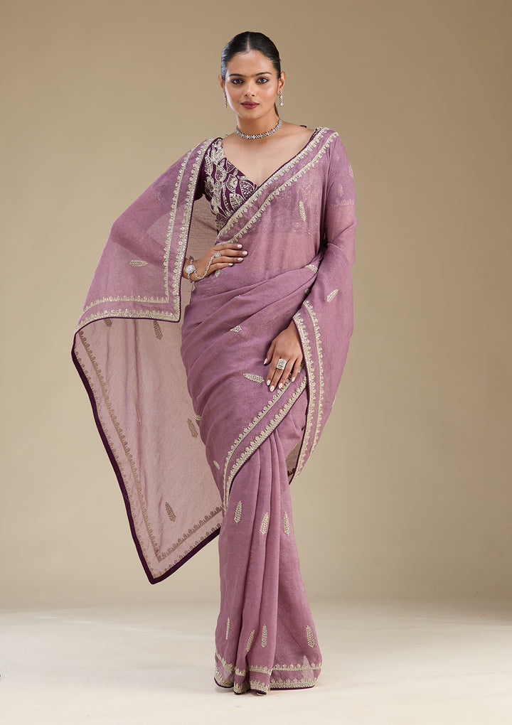 Purple Sequins Tissue Saree