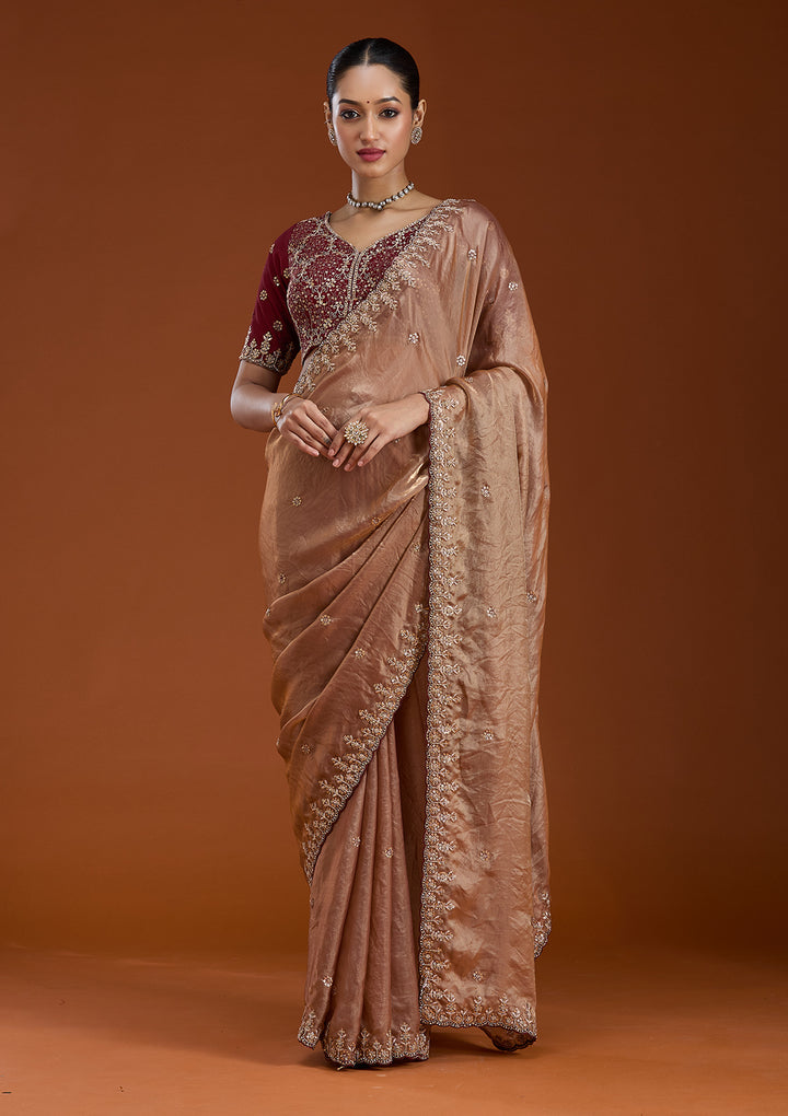 Copper Sequins Tissue Saree