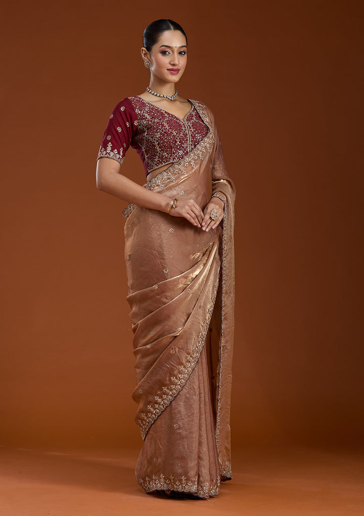 Copper Sequins Tissue Saree