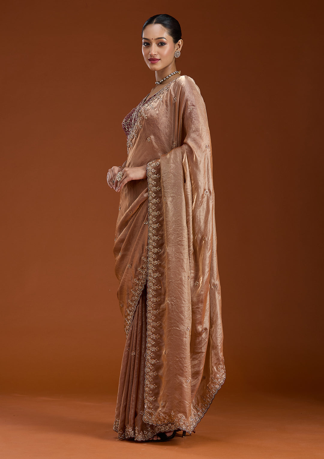 Copper Sequins Tissue Saree