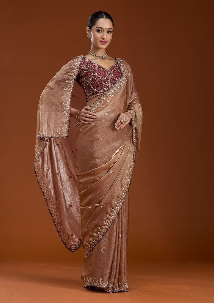 Copper Sequins Tissue Saree