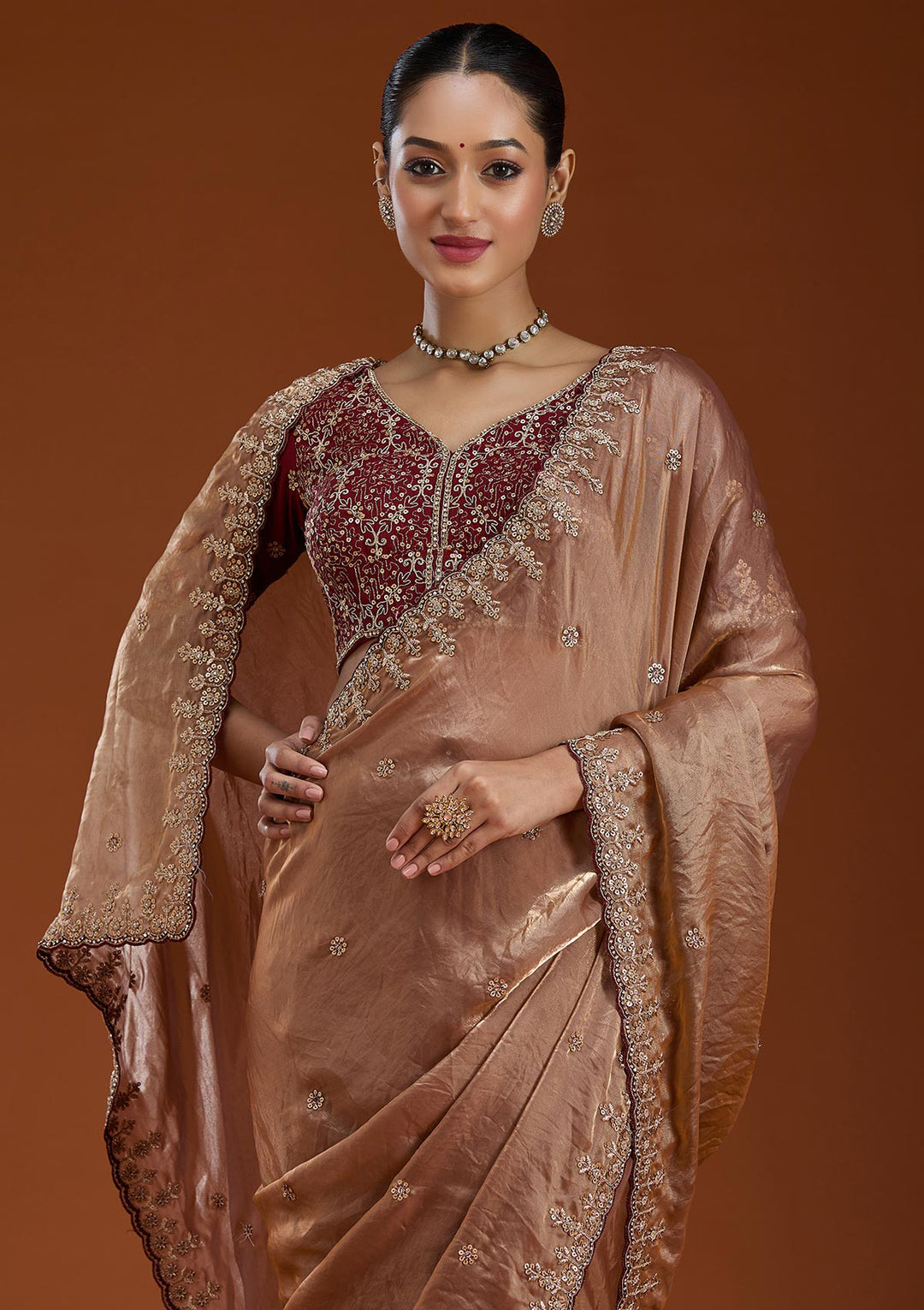 Copper Sequins Tissue Saree