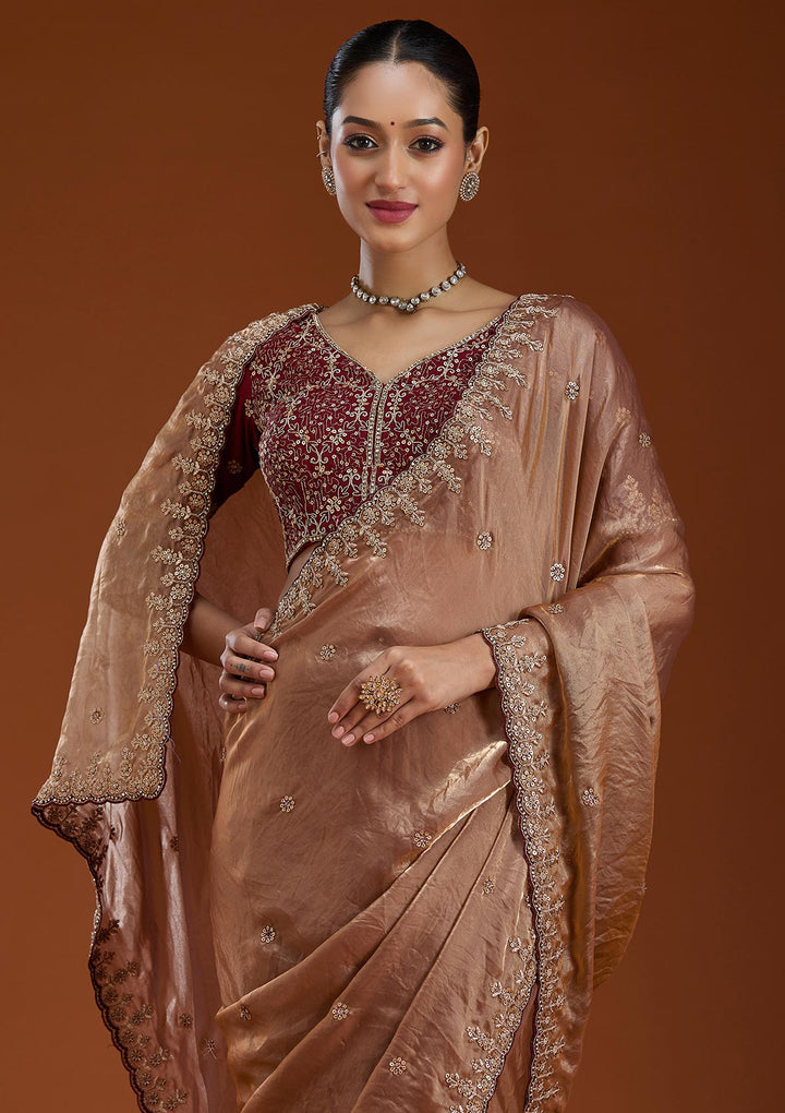 Copper Sequins Tissue Saree