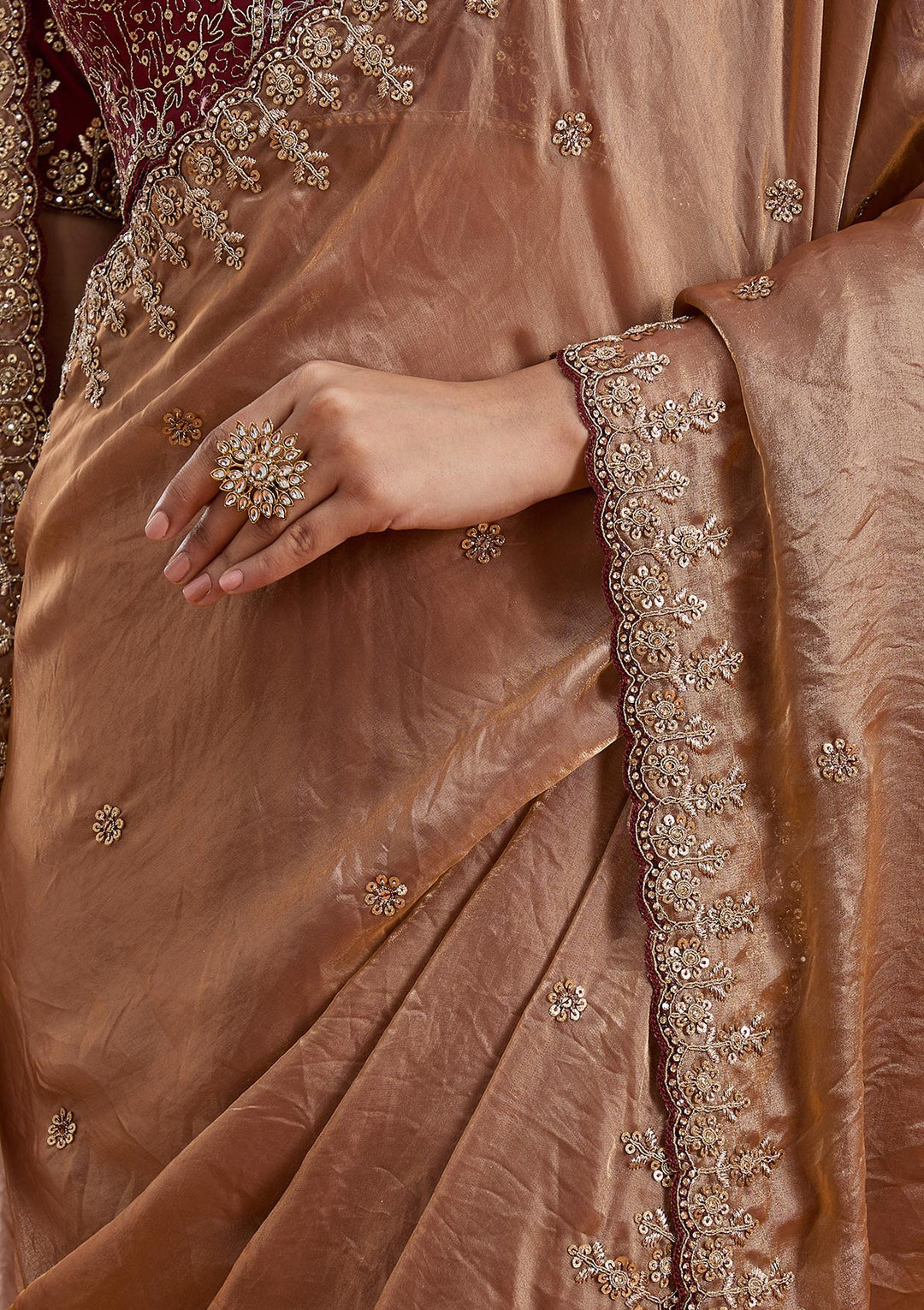 Copper Sequins Tissue Saree