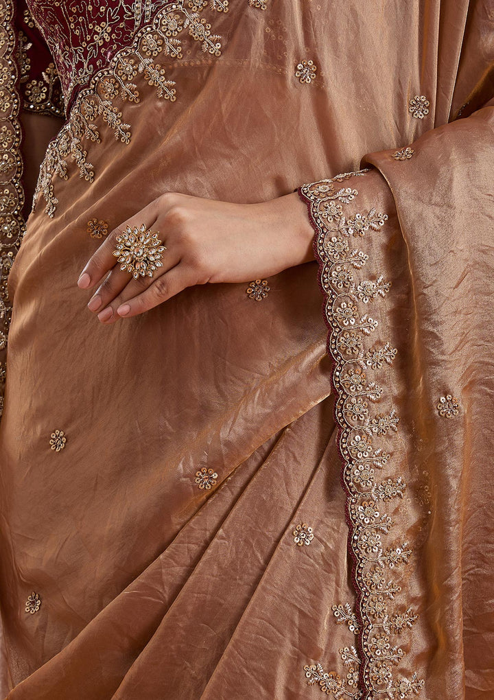 Copper Sequins Tissue Saree