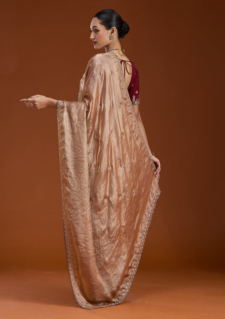 Copper Sequins Tissue Saree