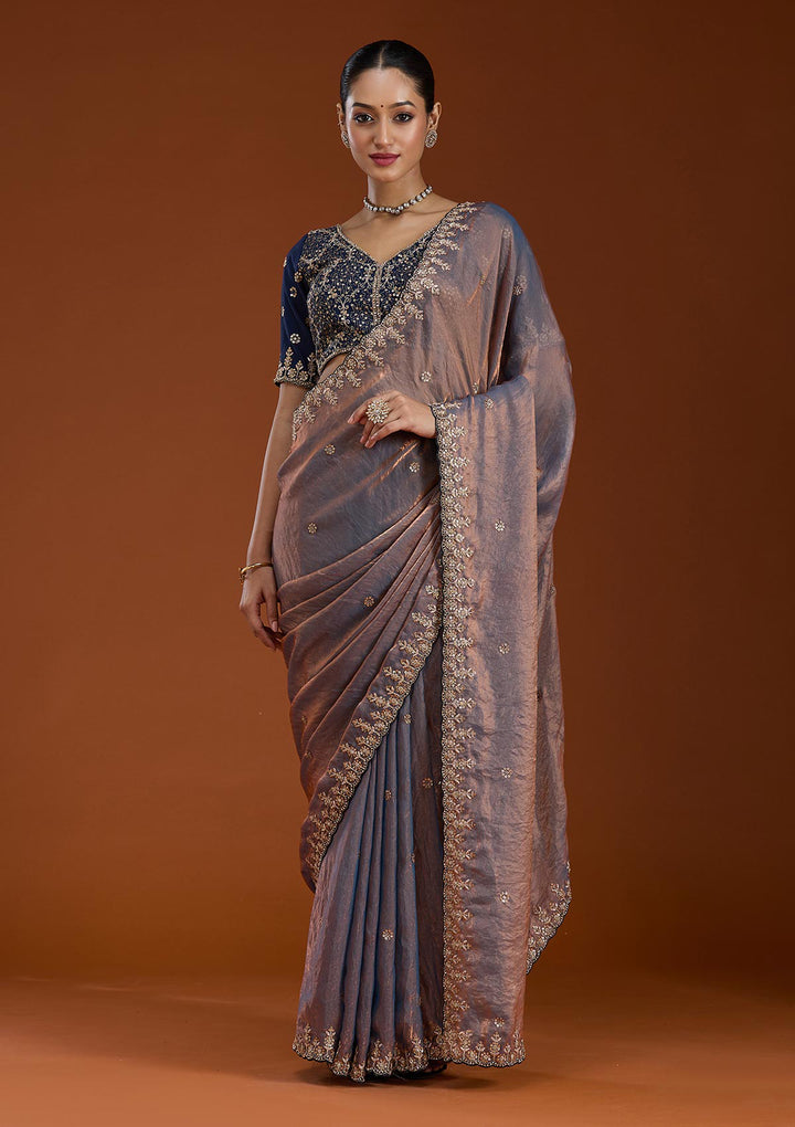 Grey Sequins Tissue Saree