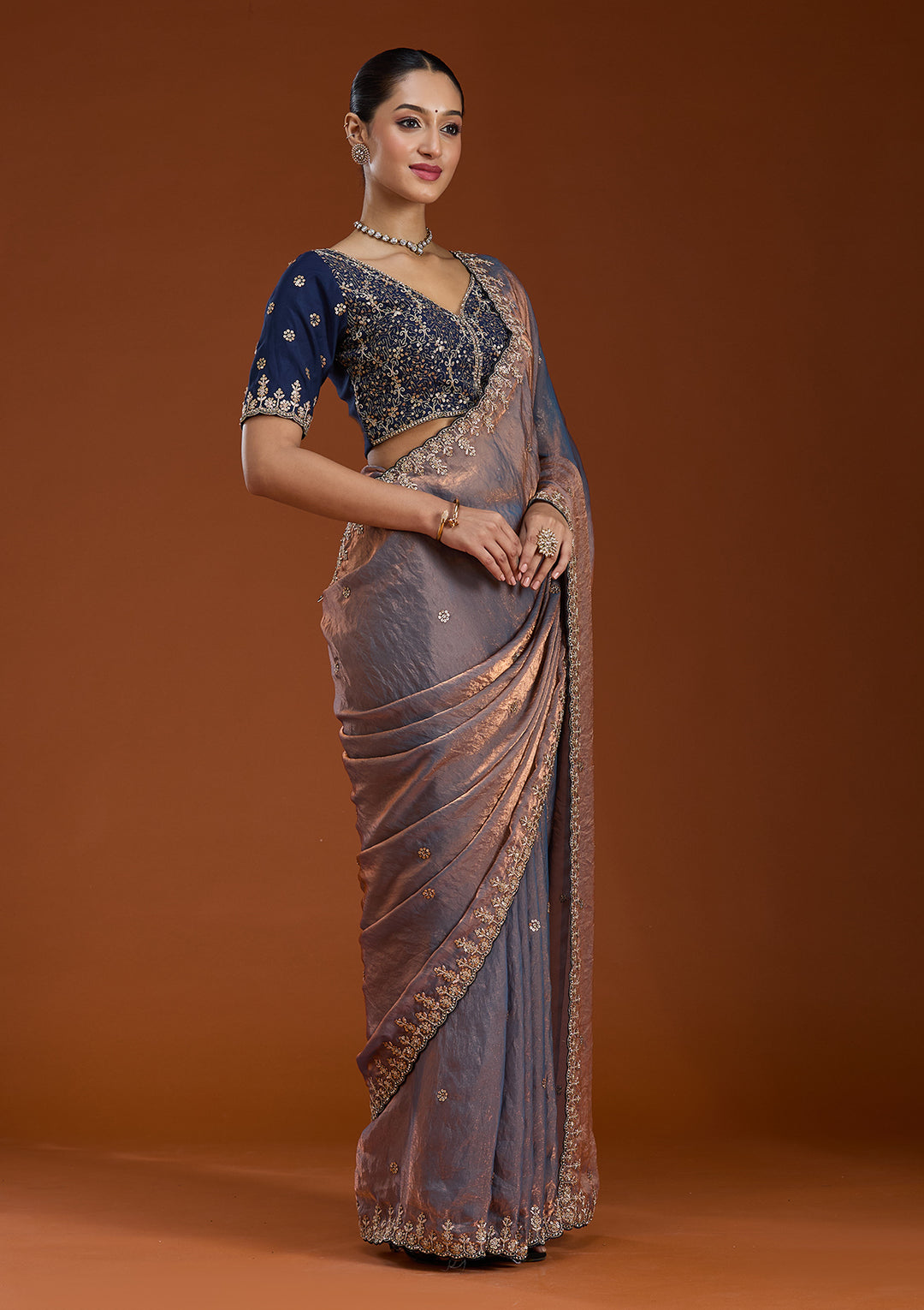 Grey Sequins Tissue Saree