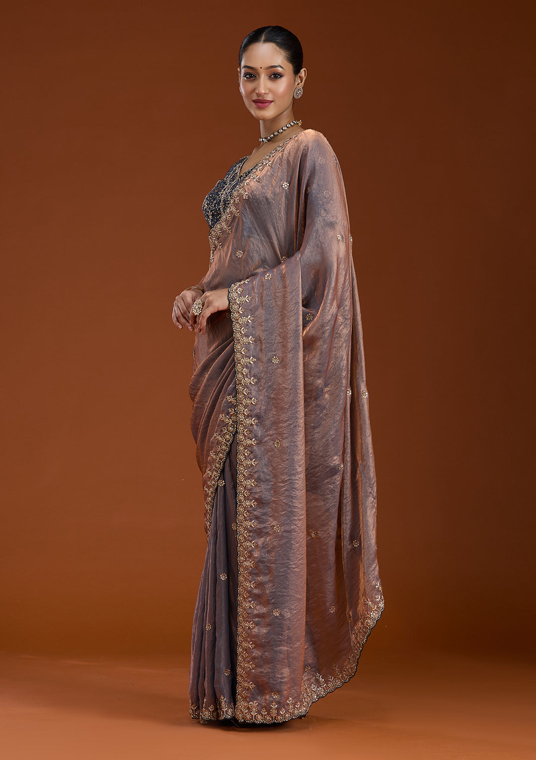Grey Sequins Tissue Saree