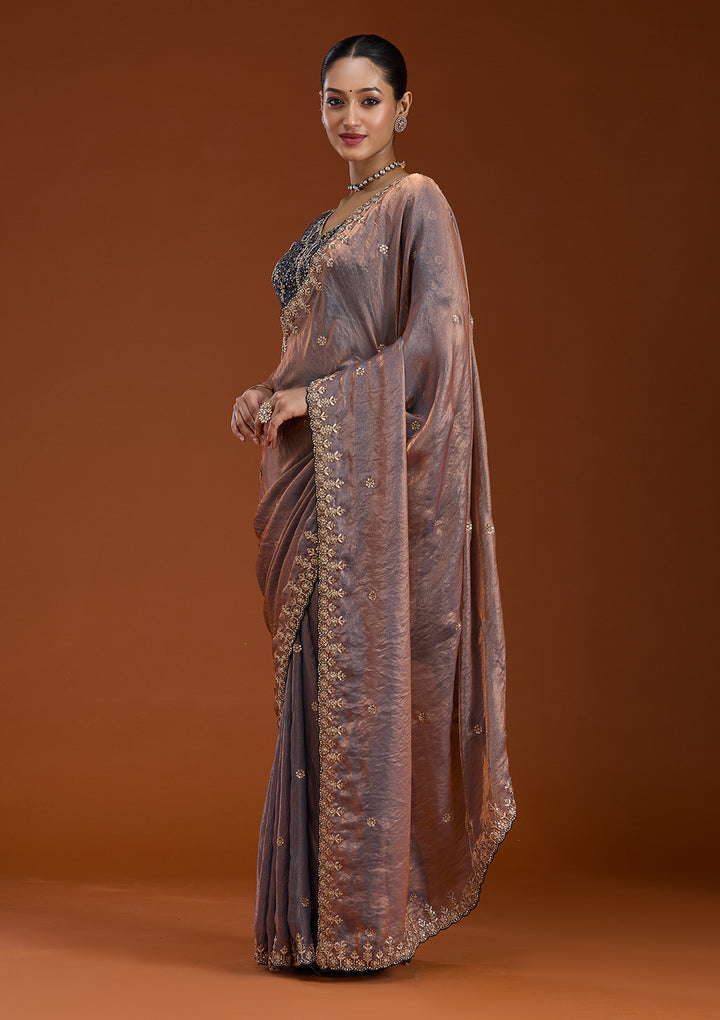 Grey Sequins Tissue Saree