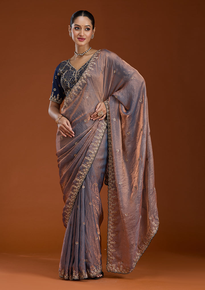 Grey Sequins Tissue Saree