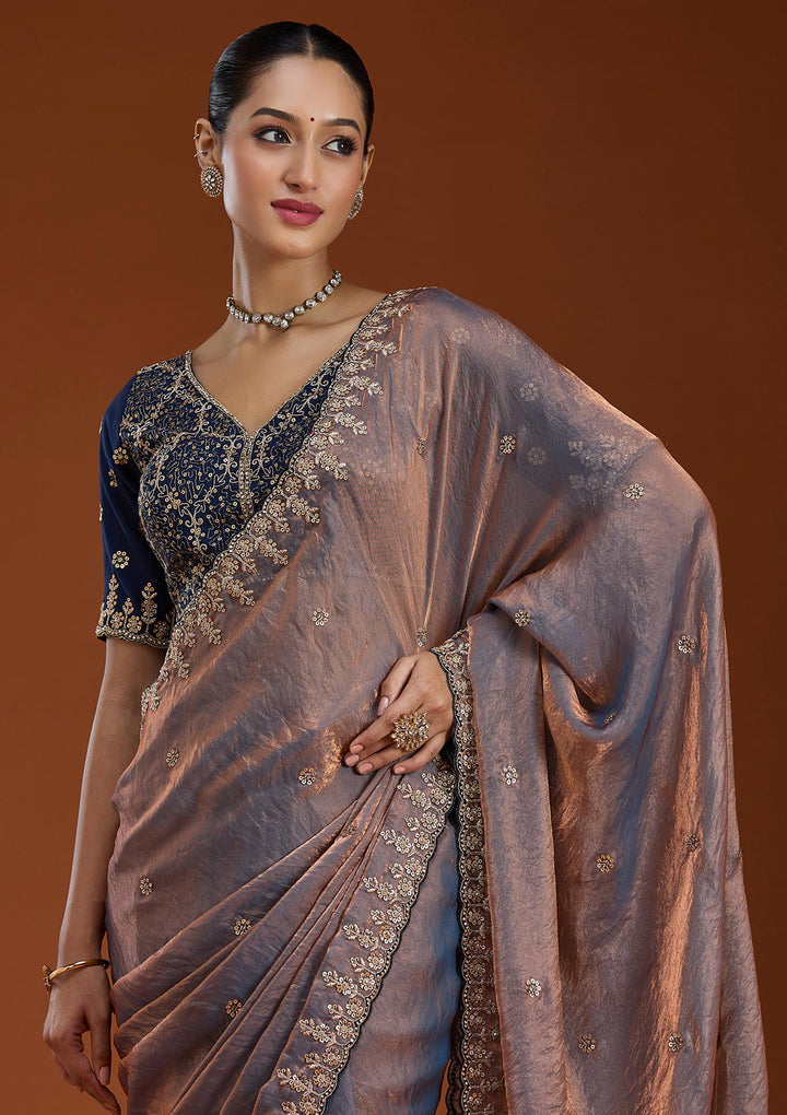 Grey Sequins Tissue Saree