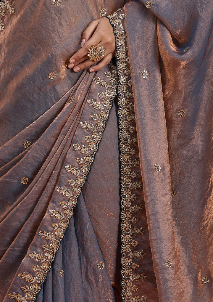 Grey Sequins Tissue Saree