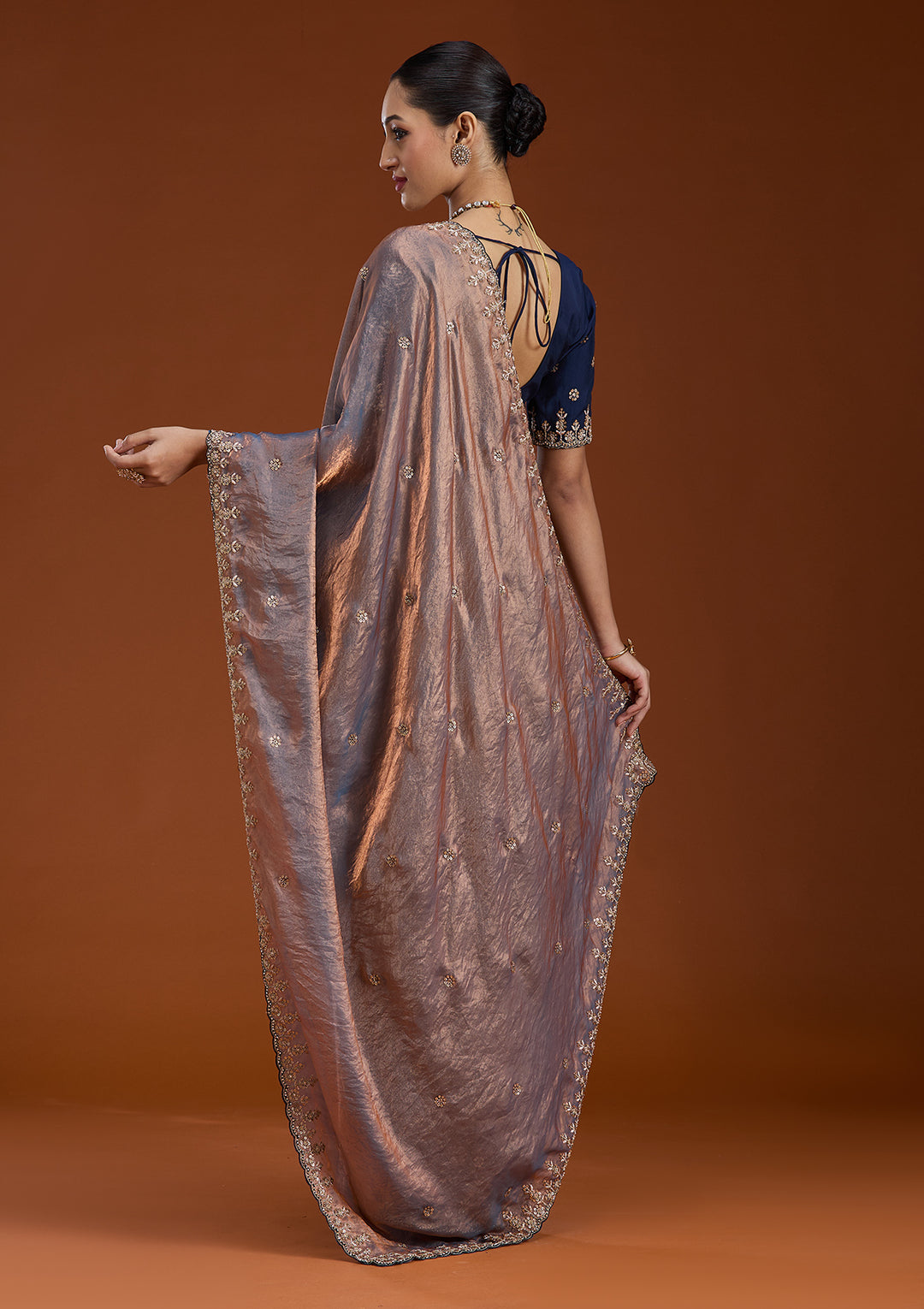 Grey Sequins Tissue Saree