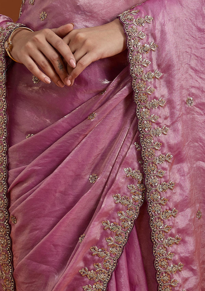 Onion Pink Sequins Tissue Saree