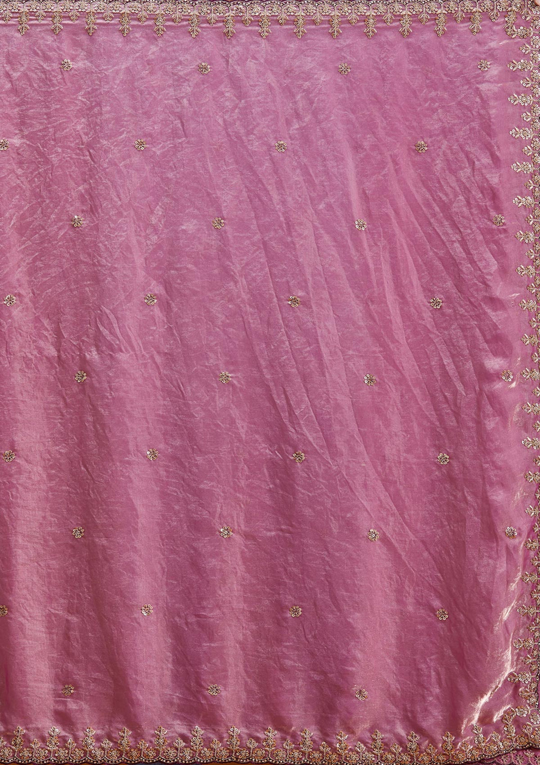 Onion Pink Sequins Tissue Saree